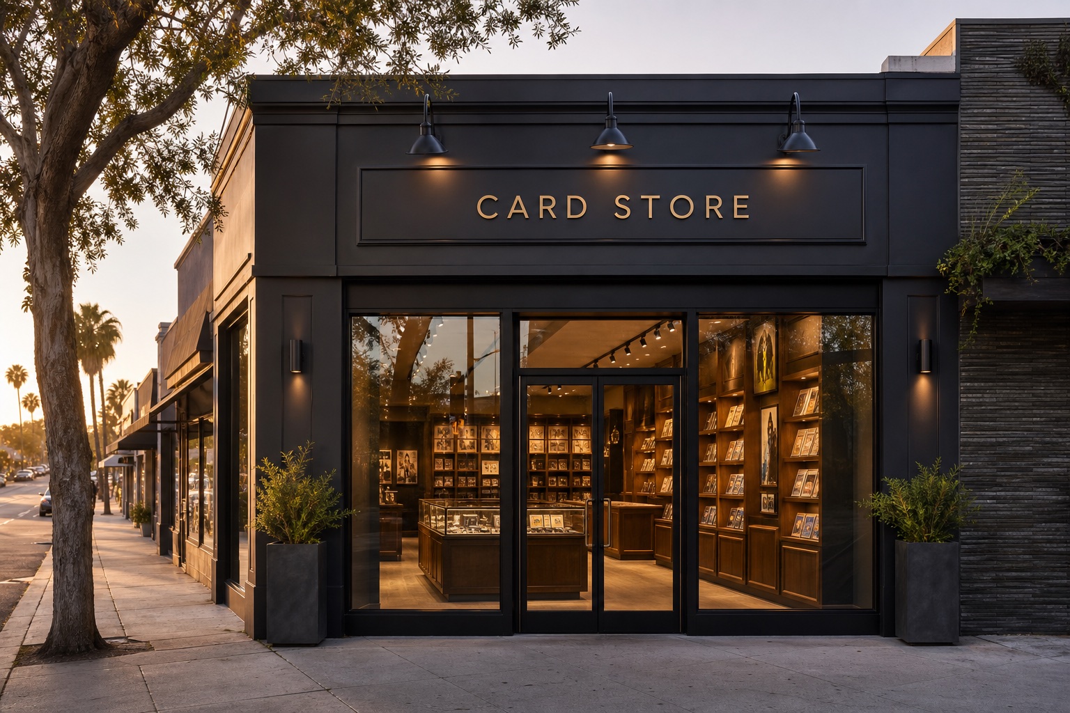 AI-generated exterior of the fictional Card Store showroom